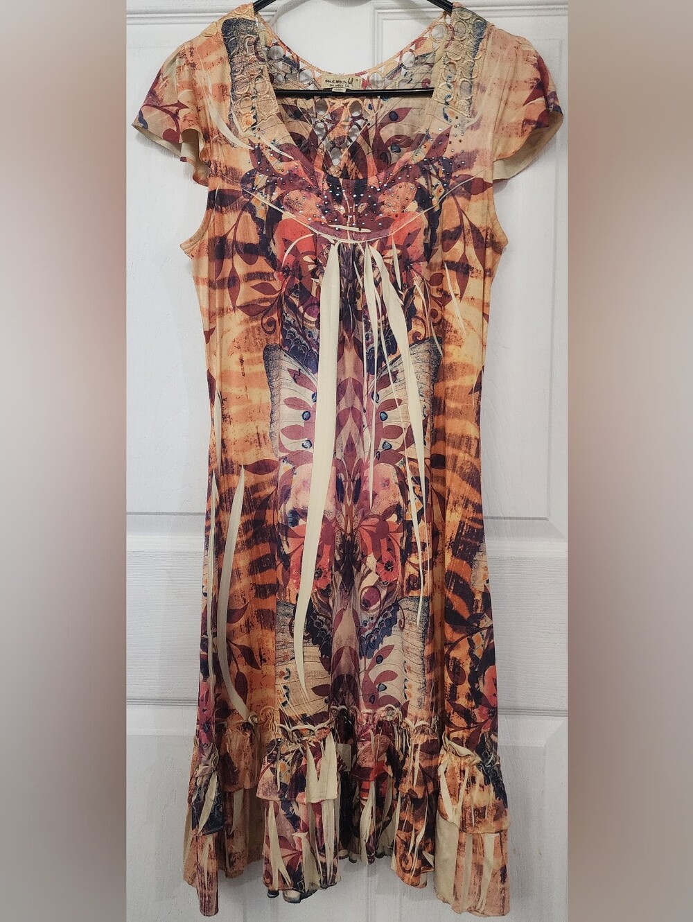 One World live and let live Orange Floral Print Maxi Dress with Tassel Tie